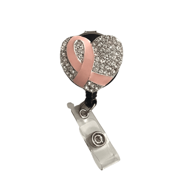 Rhinestone Breast Cancer Heart Badge Reel