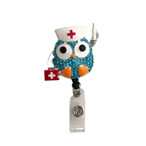 Rhinestone Owl Badge Reel